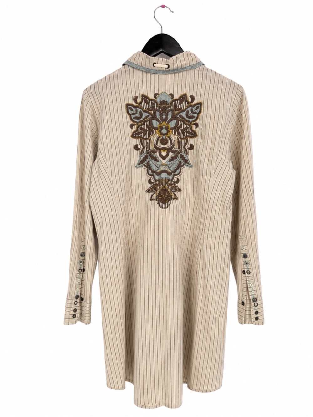 2wo Tenten 5ive Johnny Was Embroidered Shirt Dress Cream Blue‎ Multi Large Indie